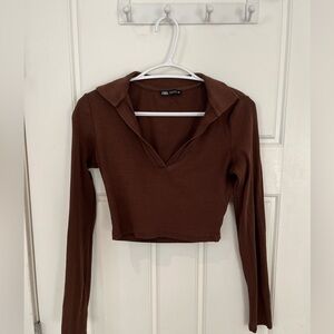 Zara M cropped brown top, very cute for going out!